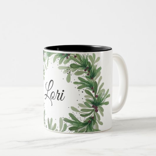 Mistletoe wreath monogram template Two-Tone coffee Zweifarbige Tasse (VorderseiteRechts)