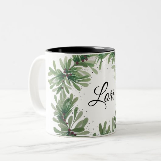 Mistletoe wreath monogram template Two-Tone coffee Zweifarbige Tasse (Vorderseite Links)