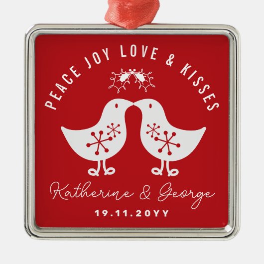 Mistletoes Kissing Chicks Mr & Mrs. 1. Weihnachten Ornament Aus Metall (Vorne)
