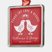 Mistletoes Kissing Chicks Mr & Mrs. 1. Weihnachten Ornament Aus Metall (Links)