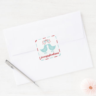 Mistletoes Kissing Chicks Mr & Mrs. 1. Weihnachten Quadratischer Aufkleber
