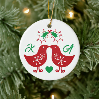 Mistletoes Küsing Chicks Mr. und Mrs. Foto Wedding Keramikornament
