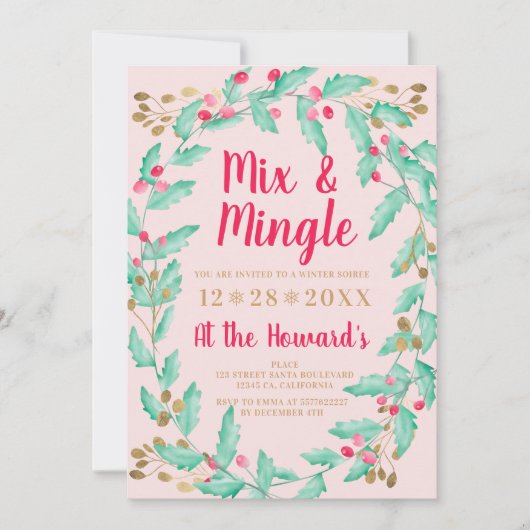 Mistleton Aquarellgold Weihnachtsmaus Einladung (Vorderseite)