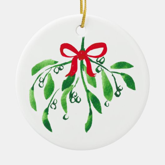 MistletoNAME & NAME Jahr Feierlicher Roter grüner  Keramik Ornament (Vorne)