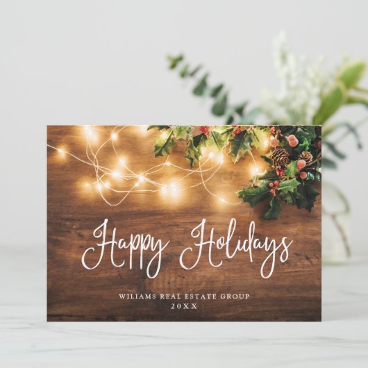 Mistletoweihnachtliche Rustikale Unternehmensgrüße Feiertagskarte (Stehend Vorderseite)