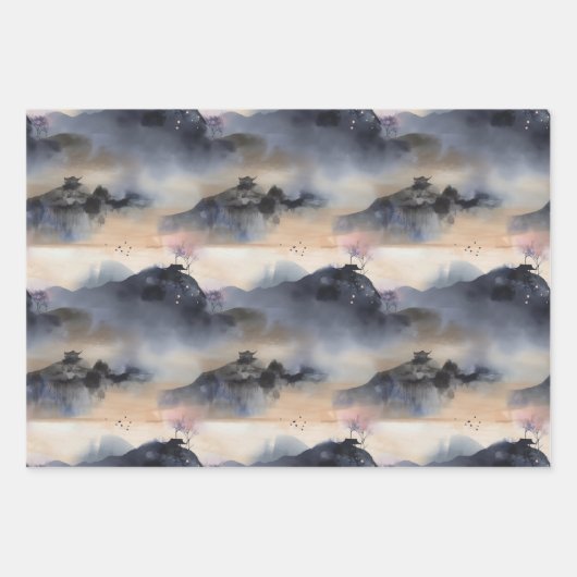 Mistral Asian Style Landschaftsmuster Geschenkpapier Set (Vorderseite)