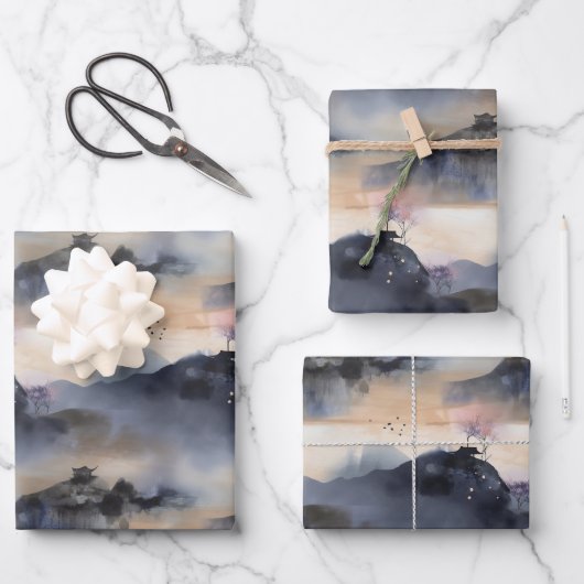 Mistral Asian Style Landschaftsmuster Geschenkpapier Set (Vorderseite)