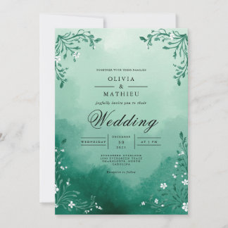 Misty Aquamarin Foliage Arch Wedding Einladung