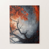 Misty Autumn Forest with Crimson Blätter Puzzle (Vertikal)