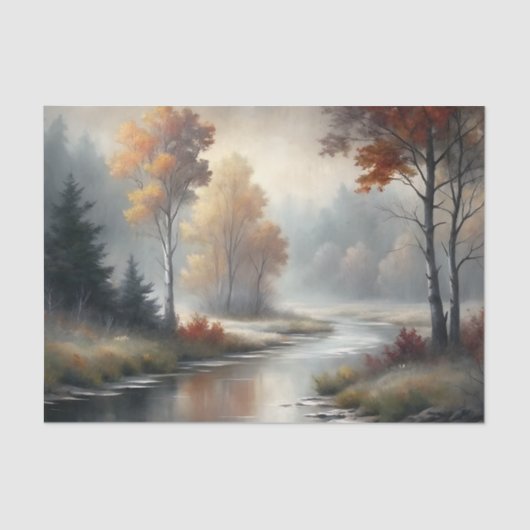 Misty Autumn River Scene Landscape Decoupage Seidenpapier (Vorderseite)