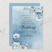 Misty Azure Bloom Wedding Einladung (Vorne/Hinten)