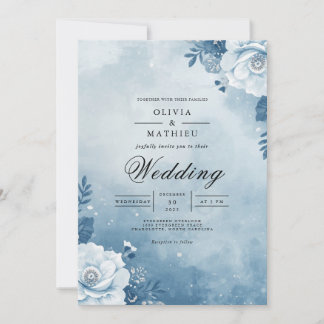 Misty Azure Floral Archway Wedding Einladung