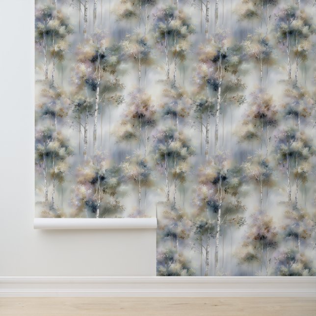 Misty Birch Forest Wallpaper Tapete (Anwendung)