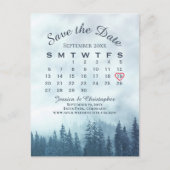 Misty Blue Forest Wedding Save the Date Calendar Ankündigungspostkarte (Vorderseite)