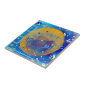 Misty Blue & Golden Mexican Art Luxury Deco Fliese (Seite)