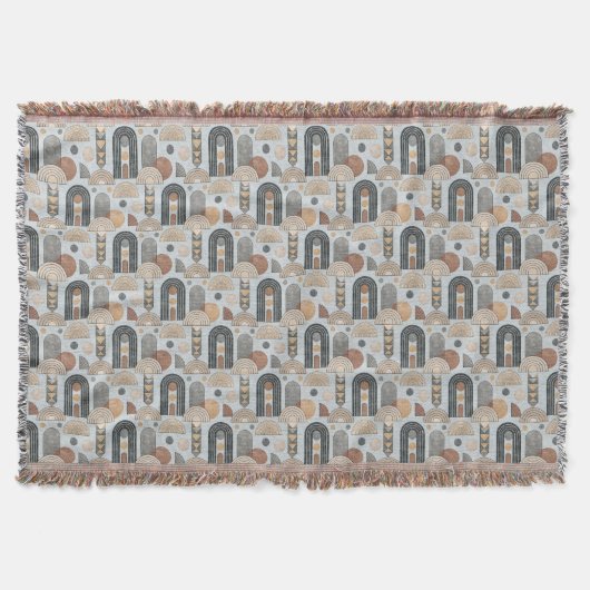 Misty Blue Moderne Boho Bögen Wurfdecke Decke (Vorderseite)