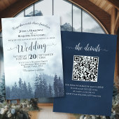 Misty Blue Mountain Pines Rustikaler QR Code Hochz Einladung