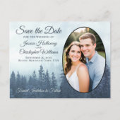 Misty Blue Mountains Oval Foto Save the Date Ankündigungspostkarte (Vorderseite)