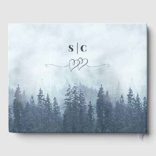 Misty Blue Mountains & Pines Rustikale Hochzeit Gästebuch (Rückseite)