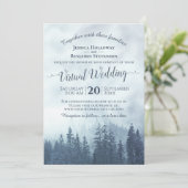 Misty Blue Mountains Rustic Virtual Wedding Einladung (Stehend Vorderseite)
