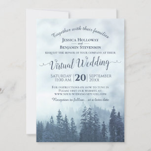 Misty Blue Mountains Rustic Virtual Wedding Einladung