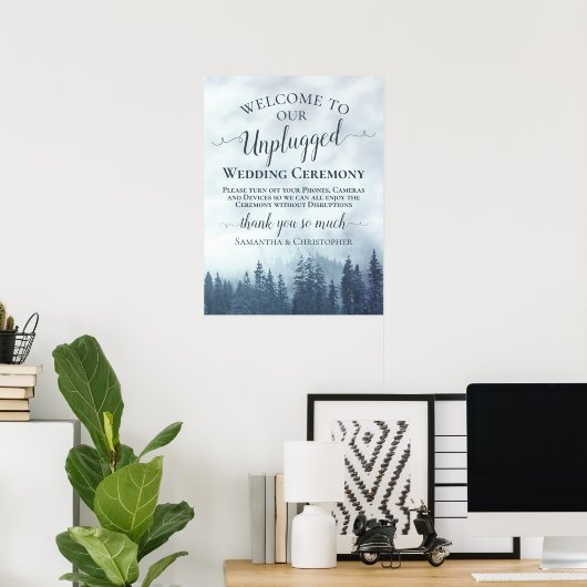 Misty Blue Mountains Unplugged Wedding Zeremony Poster (Heimbüro)