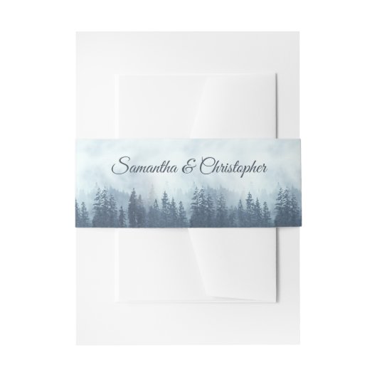 Misty Blue Pine Tree Forest Rustic Wedding Einladungsbanderole (Vorderseite Beispiel)