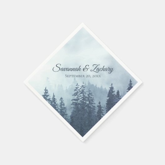 Misty Blue Pine Trees Rustic Watercolor Wedding Serviette (Ecke)