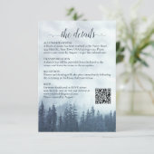 Misty Blue Pine Trees Wedding Details QR Code Begleitkarte (Stehend Vorderseite)