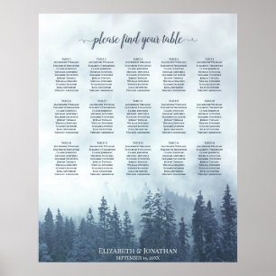 Misty Blue Pines 15 Table Wedding Seating Chart Poster