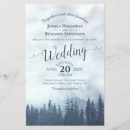 Misty Blue Pines BUDGET Einladung zur Hochzeit (Vorderseite)