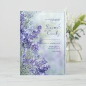 Misty Blue Romantic Lavender Frame Einladung (Stehend Vorderseite)