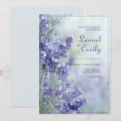 Misty Blue Romantic Lavender Frame Einladung (Vorne/Hinten)