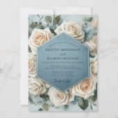 Misty Blue Rose Bloom Wedding Einladung (Vorderseite)