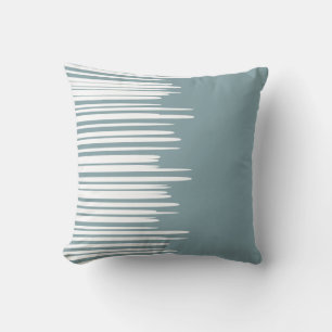Misty Blue Uneven White Lines Modern Throw Kissen