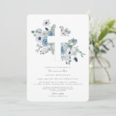 Misty Blues Cross Baptisse Christening Einladung (Stehend Vorderseite)