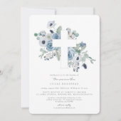 Misty Blues Cross Baptisse Christening Einladung (Vorderseite)