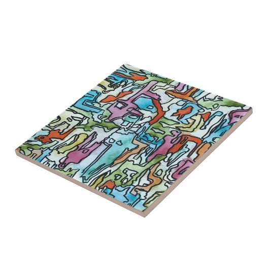 Misty City-Hand bemalt Abstrakte Wasserfarben Kuns Fliese (Seite)