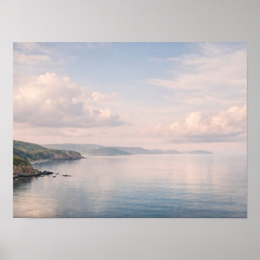 Misty Coastal Ocean Cliffs Pastel Sky Landscape Poster (Vorne)