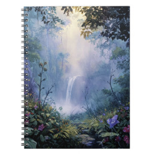 Misty Enchanted Forest Waterfall Art Notebook Notizblock