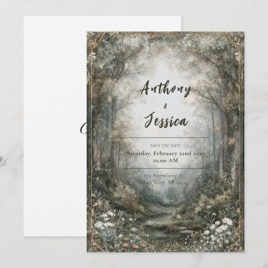 Misty Enchanted Forest Wedding Einladung (Vorne/Hinten)