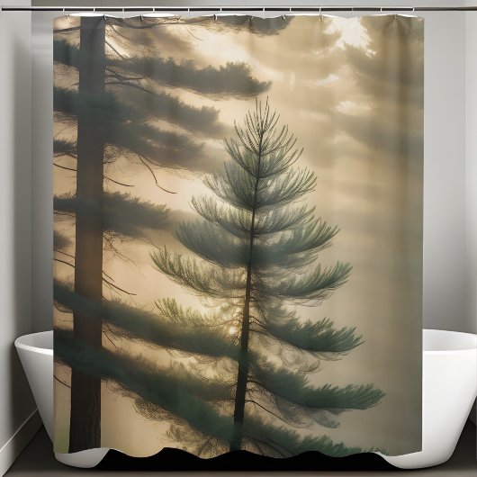 Misty Foggy Forest Pine Tree Nature Duschvorhang