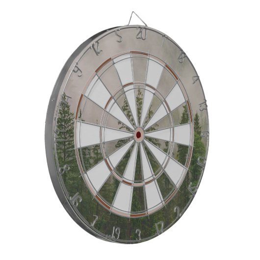 Misty Foggy Forest Trees Dartscheibe (Vorderseite Links)