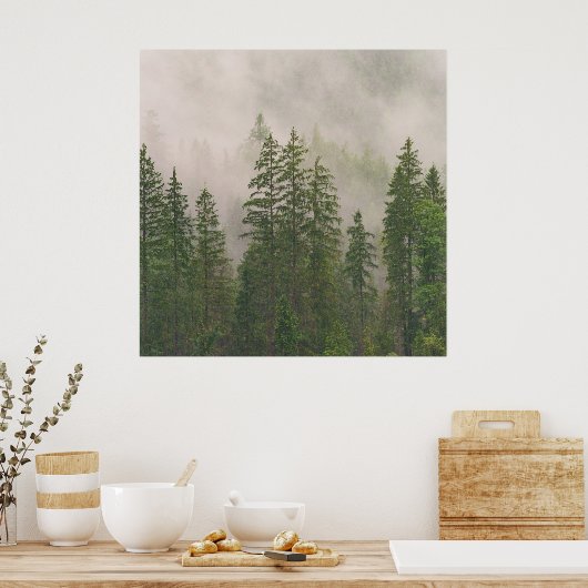 Misty Foggy Forest Trees Poster (Küche)