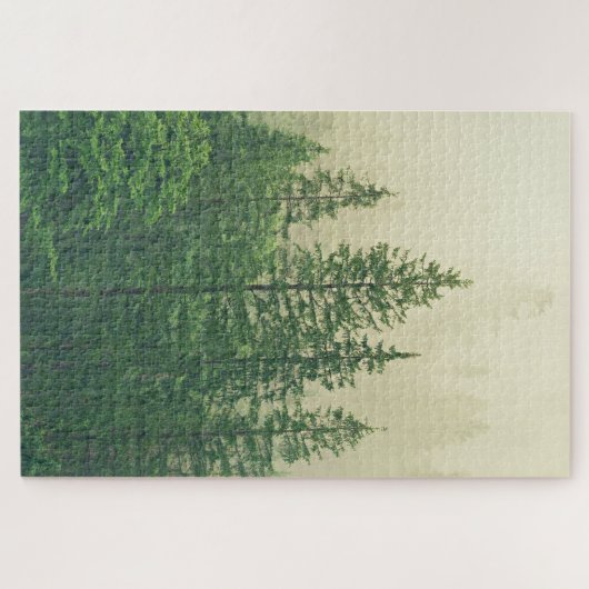 Misty Foggy Green Pine Trees Foto Puzzle (Horizontal)