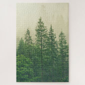 Misty Foggy Green Pine Trees Foto Puzzle (Vertikal)