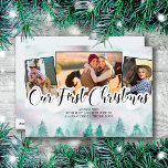 Misty Forest 3 Foto Hand Briefe Erste Weihnachten<br><div class="desc">3 Foto-Urlaubskarte, handgeschrieben mit "Our First Christmas" - Ideal für Ihre ersten Weihnachten mit neuen Kindern, neuen Zuhause, neuen Haustieren oder als Jungvermählte. Die Fotovorlage ist für Sie Set, um ein horizontales Foto und 2 vertikale Fotos sowie Ihre personalisierte Begrüßung hinzuzufügen. Dieses moderne Aquarell-Design hat einen scheußlichen Pinienwald, kombiniert mit...</div>