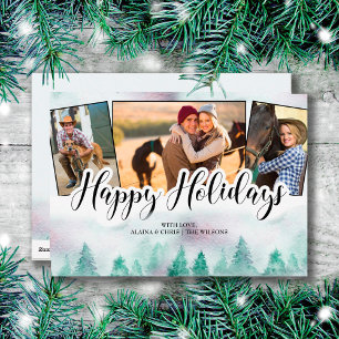 Misty Forest 3 Foto Hand Briefe glückliche Ferien Feiertagskarte