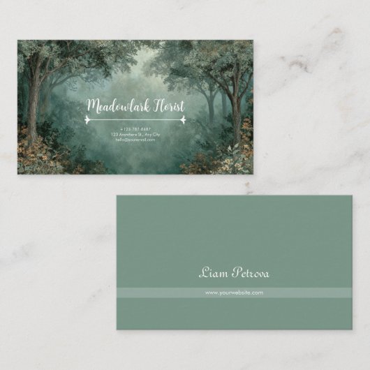Misty Forest Archway Moss Green Rustic Visitenkarte (Vorne/Hinten)