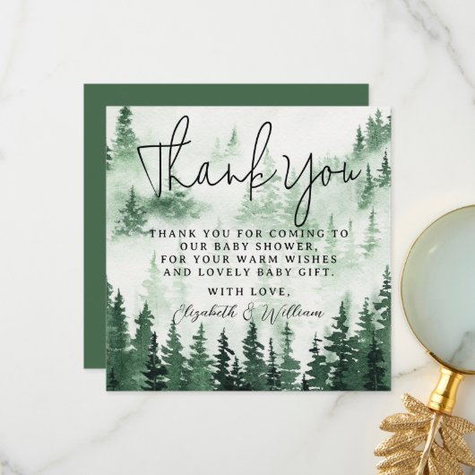 Misty Forest Baby Shower Thank You Dankeskarte (Vorderseite/Rückseite Beispiel)